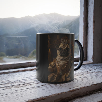 Pug in Royal Gown on Throne: "Pug Majesty" | Color Morphing Coffee Mug, 11oz | Renaissance Royals Edition™