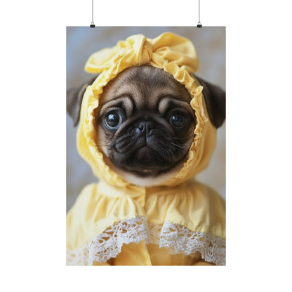 Pug in Yellow Bonnet: "The Sunshine Sweetie" | Matte Vertical Posters | Puppy Love Edition™