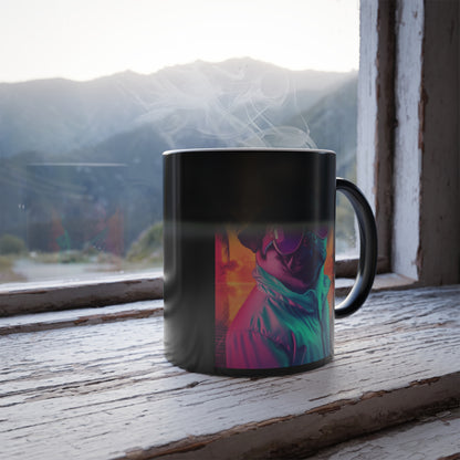 Pug in Neon Sunset: "Retro Ruff Royalty." | Color Morphing Coffee Mug, 11oz | Pawp Culture Edition™