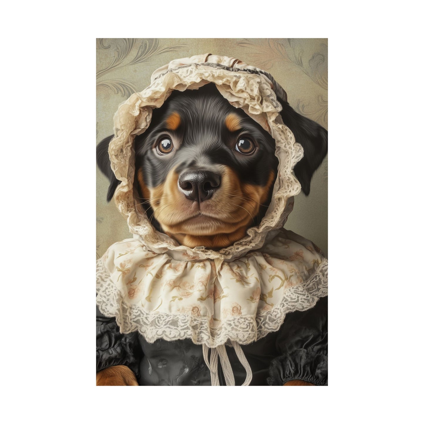 Rottweiler in Victorian Lace Bonnet: "Timeless Companion" | Matte Vertical Posters | Puppy Love Edition™