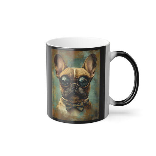 French Bulldog with Vintage Glasses: "Scholar in Style" | Color Morphing Coffee Mug, 11oz | Vintage Edition™