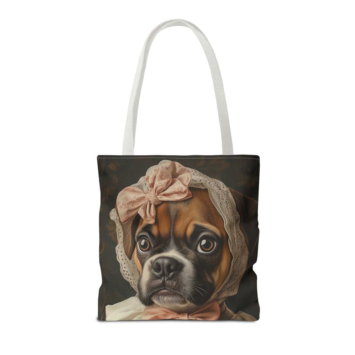 Boxer in Vintage Lace Bonnet: "Timeless Resolve" | Tote Bag (AOP) | Puppy Love Edition™