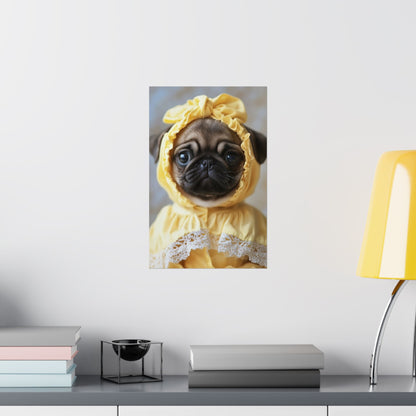 Pug in Yellow Bonnet: "The Sunshine Sweetie" | Matte Vertical Posters | Puppy Love Edition™