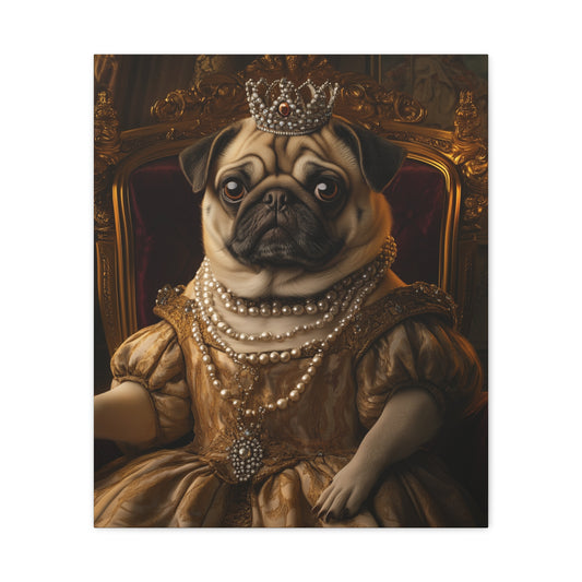 Pug in Royal Gown on Throne: "Pug Majesty" | Matte Canvas Print, Stretched, 1.25 | Historical Fiction Edition™