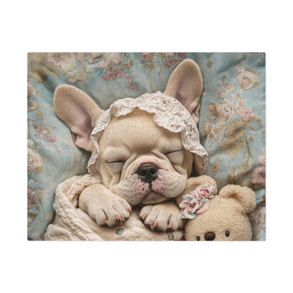 French Bulldog in Baby Bonnet: "Dreamy Slumber" | Jigsaw Puzzle with Tin | Puppy Love Edition™