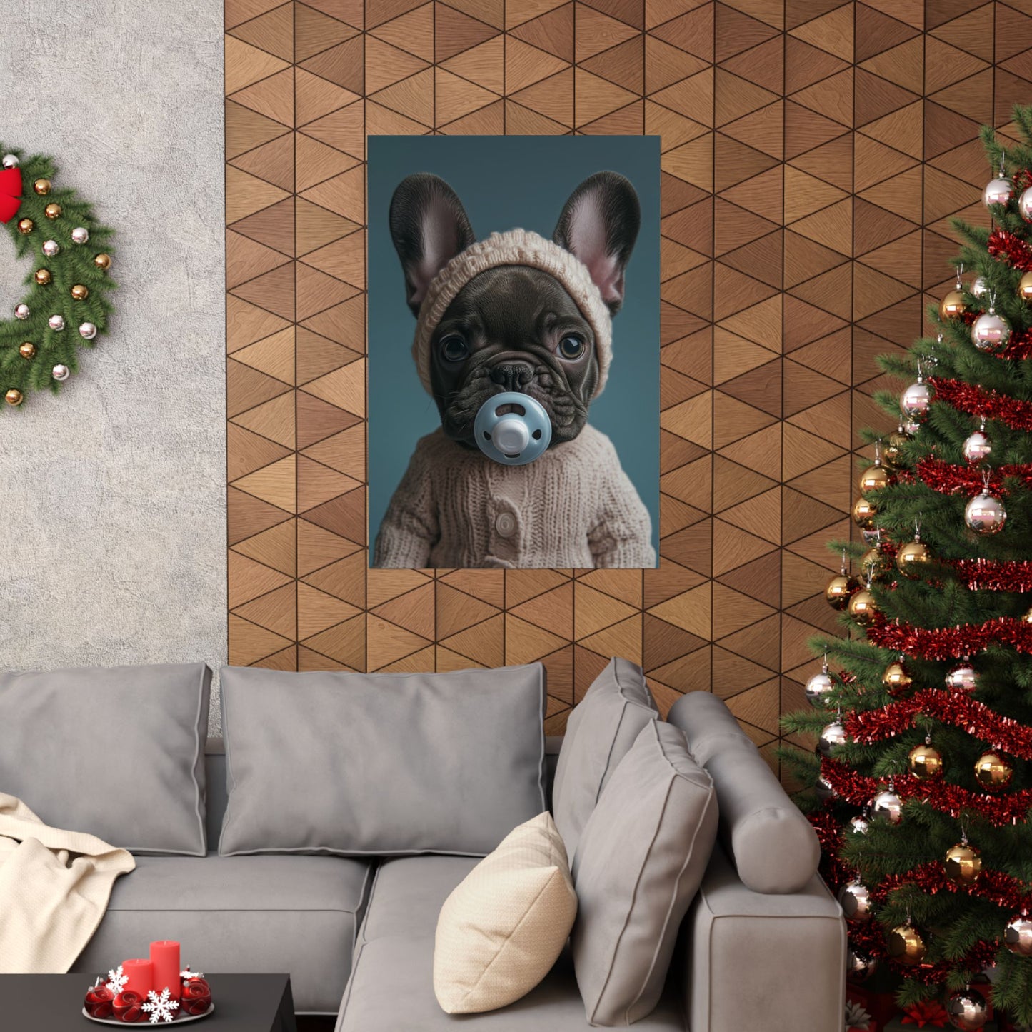 French Bulldog in Cozy Knit Sweater: "Bundle of Joy" | Matte Vertical Posters | Puppy Love Edition™: