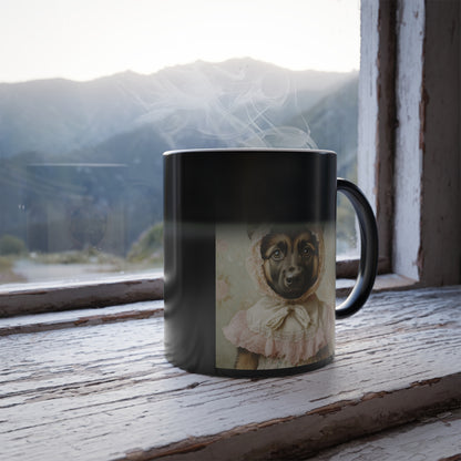 German Shepherd in Lace Bonnet: "Pastoral Guardian" | Color Morphing Coffee Mug, 11oz | Puppy Love Edition™