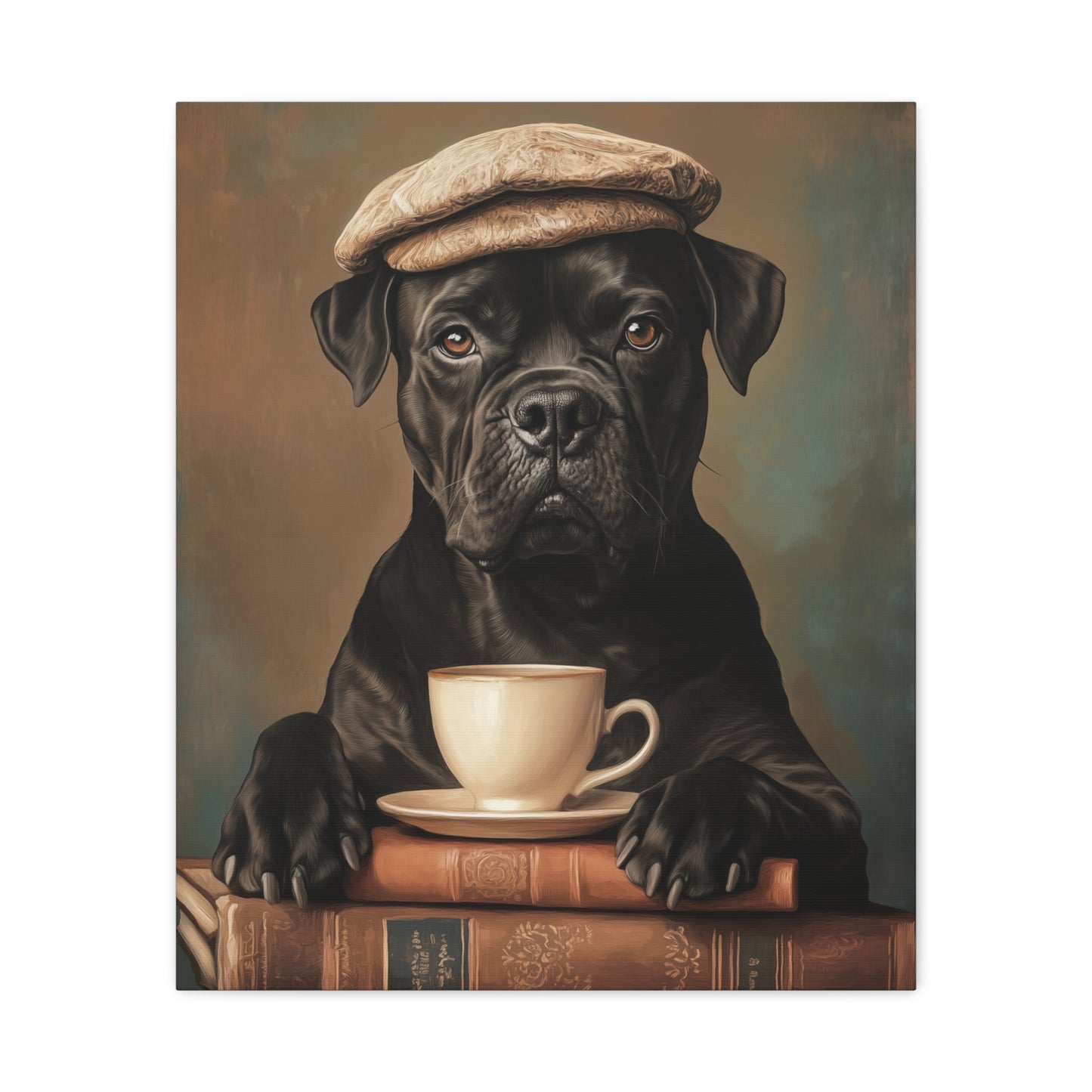 Cane Corso with Beret: "The Literary Guardian" | Matte Canvas Print, Stretched, 1.25 | Puppy Love Edition™