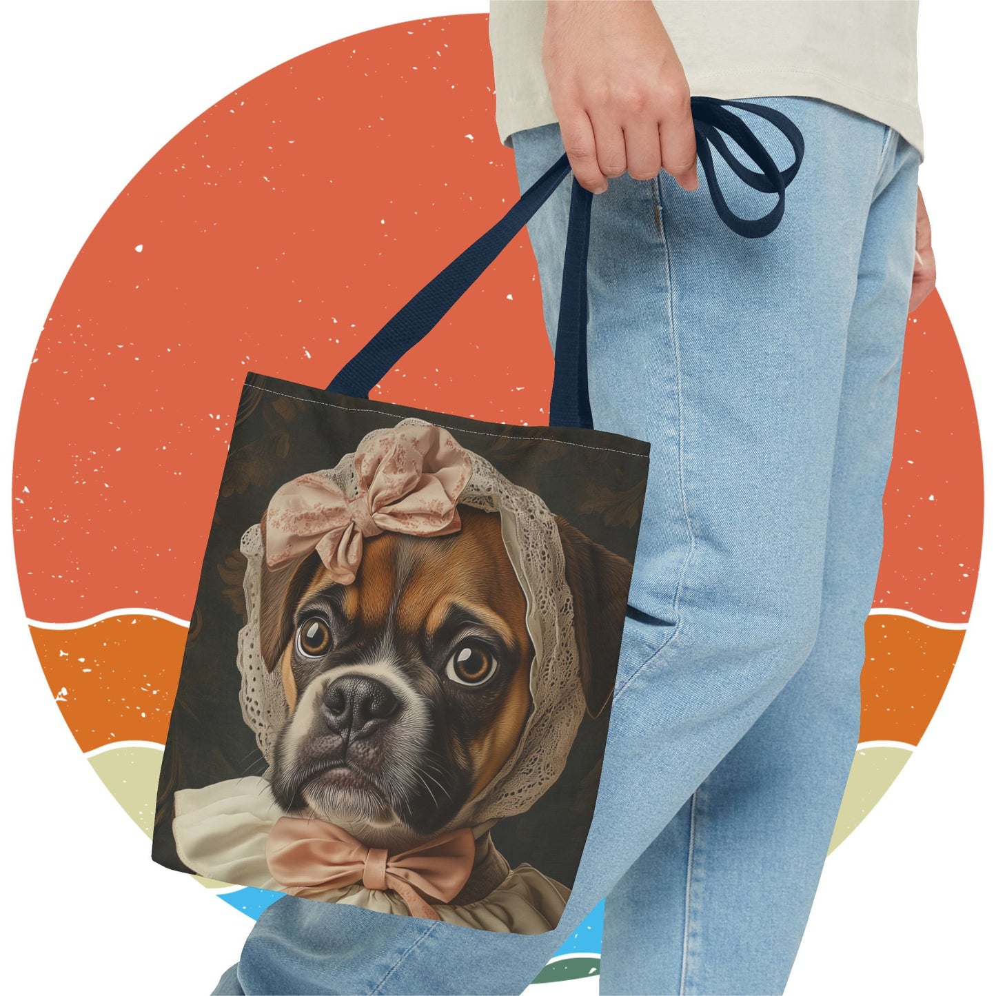 Boxer in Vintage Lace Bonnet: "Timeless Resolve" | Tote Bag (AOP) | Puppy Love Edition™