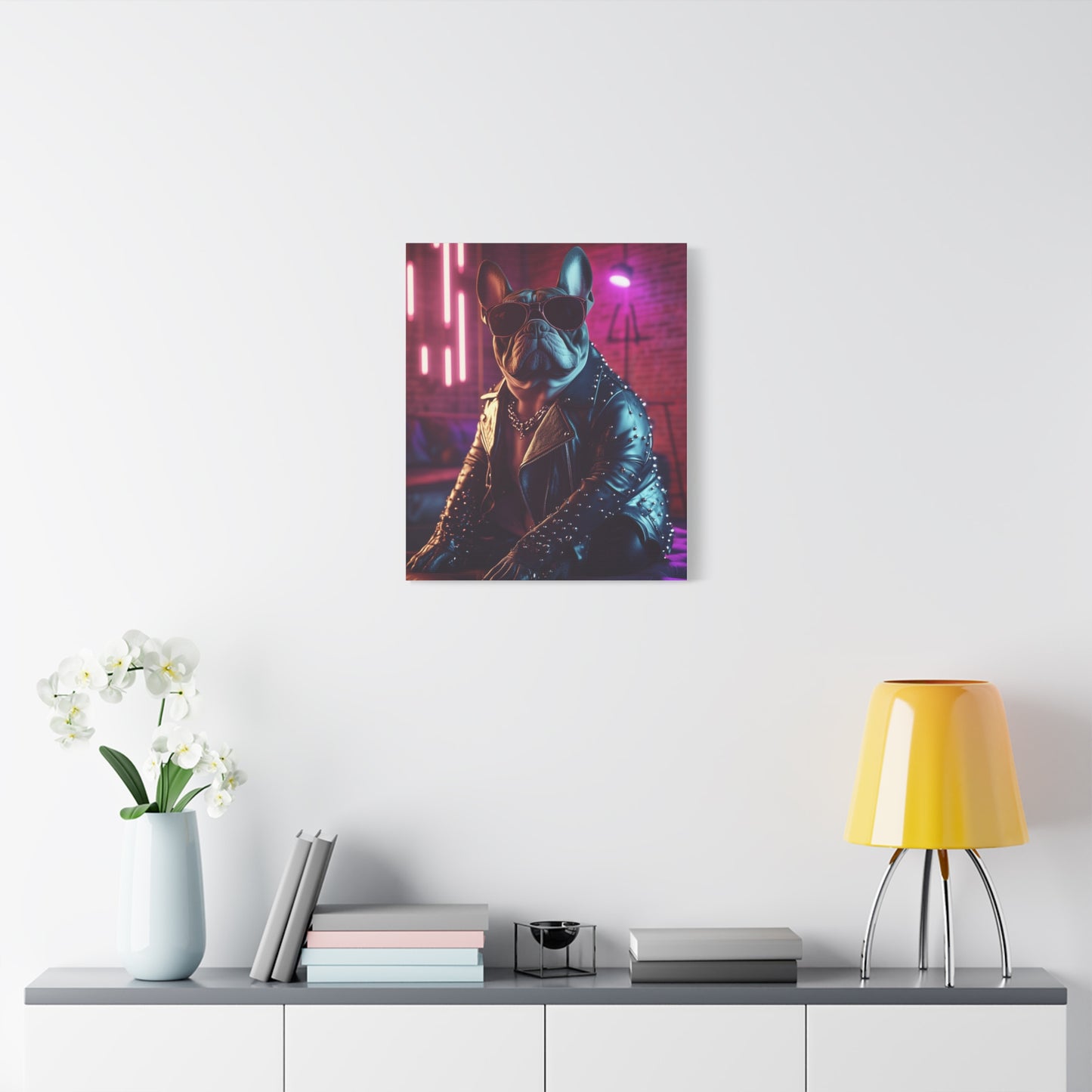 French Bulldog in Studded Leather Jacket: "Punk Pup" | Matte Canvas Print, Stretched, 1.25 | Pawgue Chic Edition™