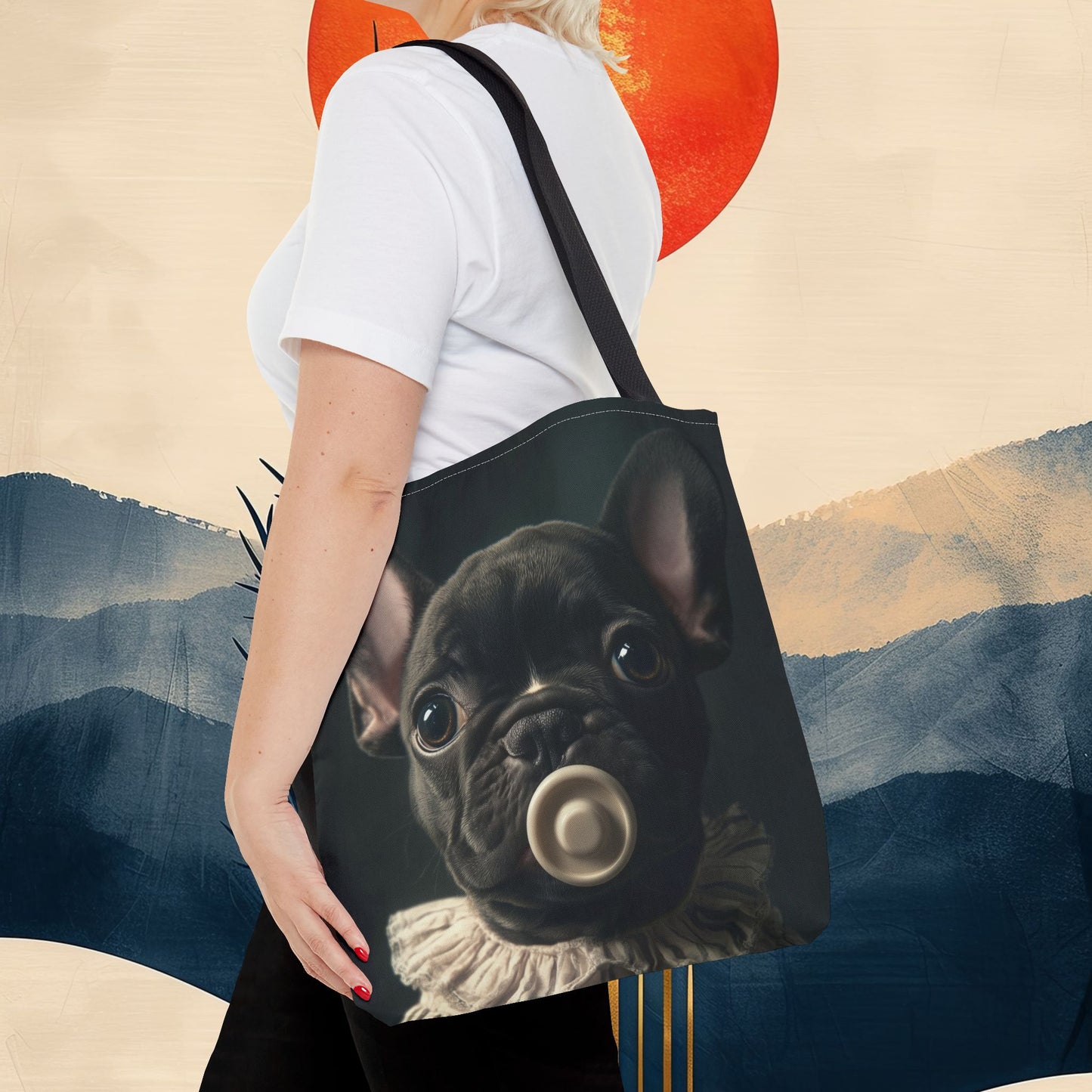 French Bulldog in Striped Baby Gown: "Vintage Cherub" | Tote Bag (AOP) | Puppy Love Edition™