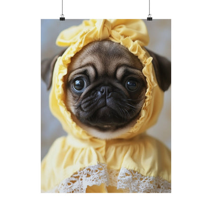 Pug in Yellow Bonnet: "The Sunshine Sweetie" | Matte Vertical Posters | Puppy Love Edition™