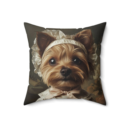 Yorkshire Terrier in Victorian Gown: "Gentle Grace" | Spun Polyester Square Pillow | Puppy Love Edition™