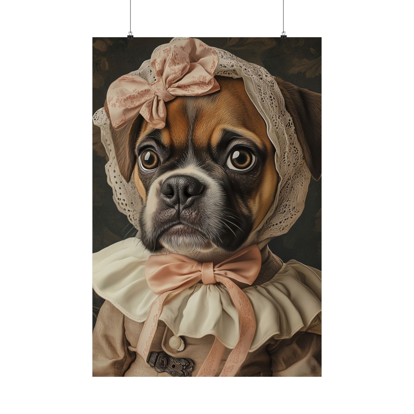 Boxer in Vintage Lace Bonnet: "Timeless Resolve" | Matte Vertical Posters | Puppy Love Edition™