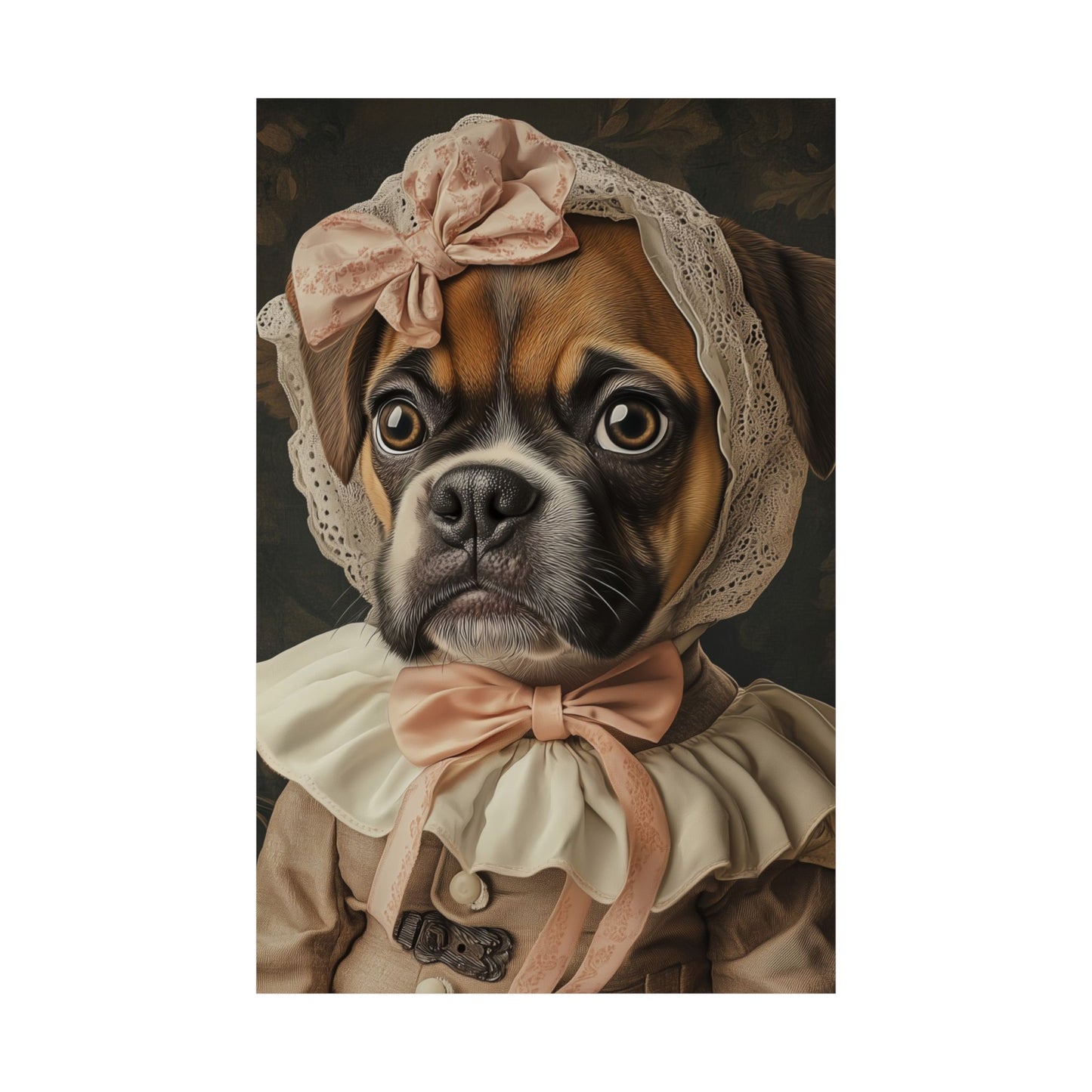 Boxer in Vintage Lace Bonnet: "Timeless Resolve" | Matte Vertical Posters | Puppy Love Edition™