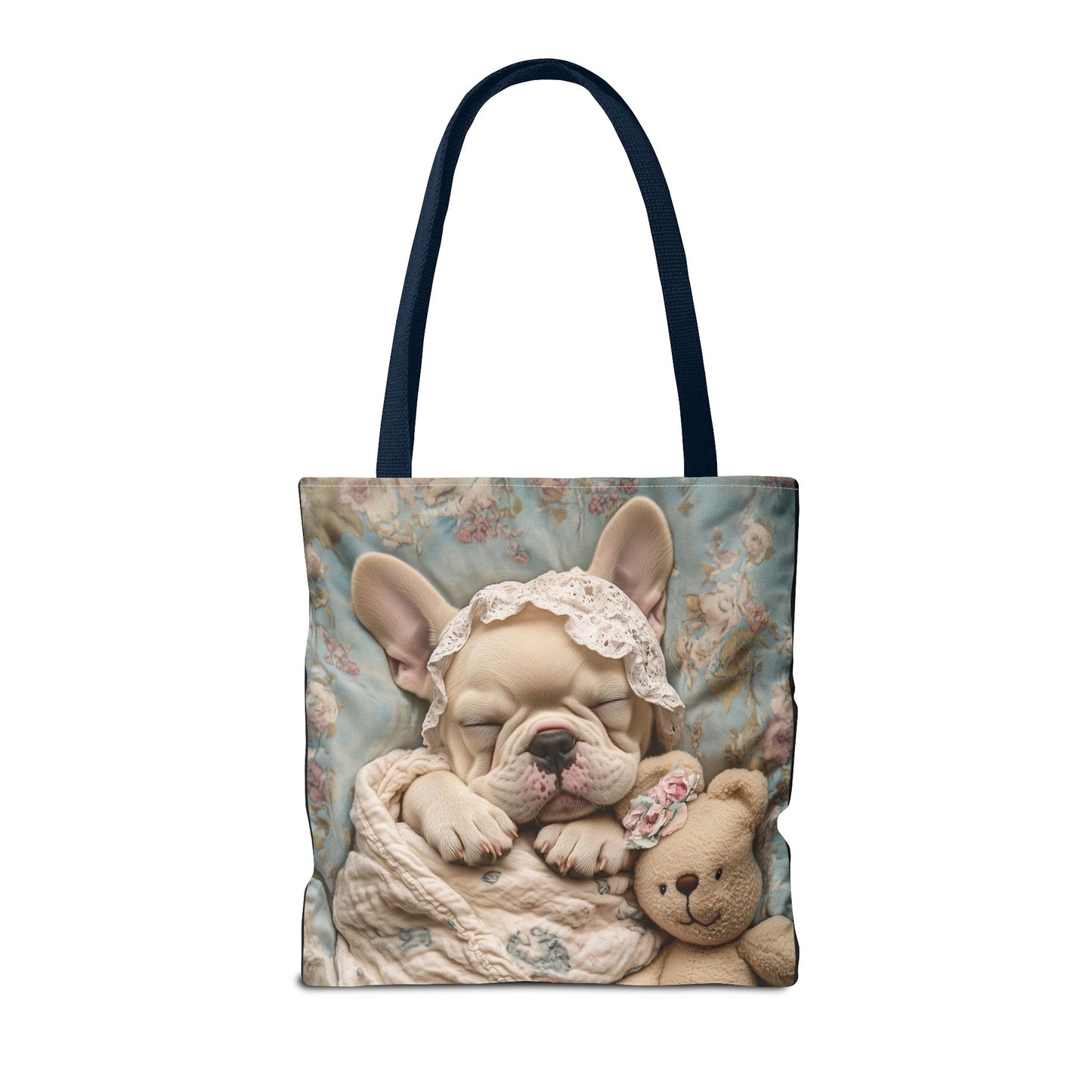 French Bulldog in Baby Bonnet: "Dreamy Slumber" | Tote Bag (AOP) | Puppy Love Edition™