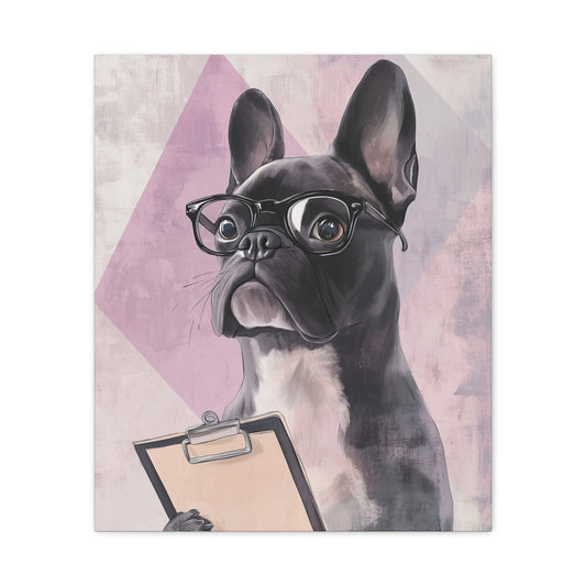 French Bulldog with Clipboard: "Inspector Pawfection." | Matte Canvas Print, Stretched, 1.25 | Working Dogs Edition™