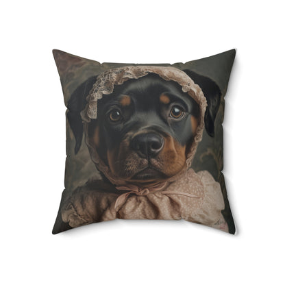 Rottweiler in Pink Lace: "Timeless Tenderness" | Spun Polyester Square Pillow | Puppy Love Edition™