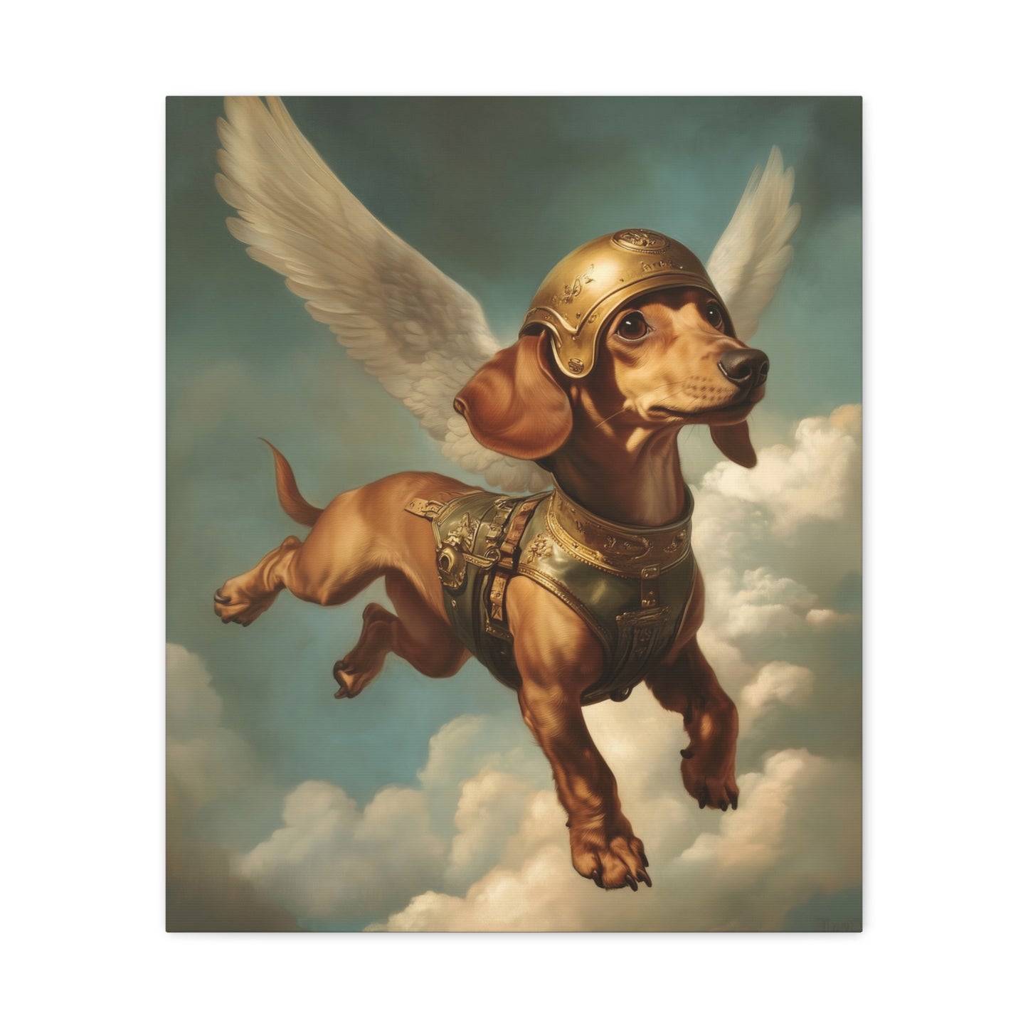 Dachshund as Hermes: "Heavenly Hound in Flight." | Matte Canvas Print, Stretched, 1.25 | Historical Fiction Edition™