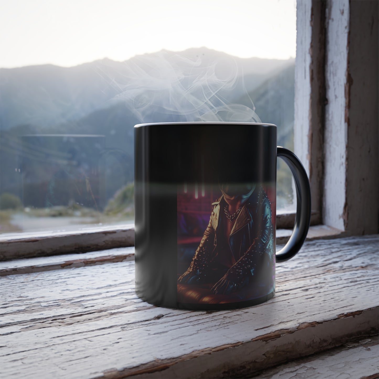 French Bulldog in Studded Leather Jacket: "Punk Pup" | Color Morphing Coffee Mug, 11oz | Pawgue Chic Edition™