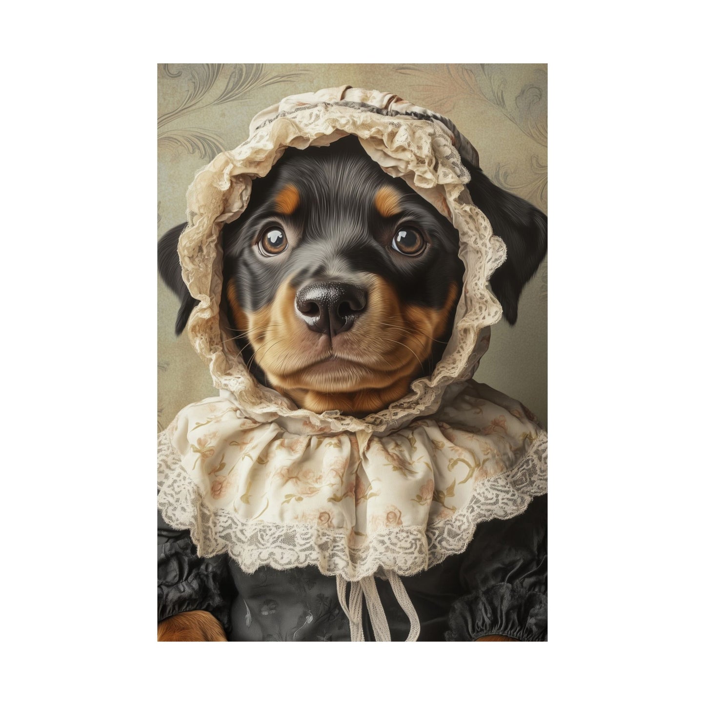 Rottweiler in Victorian Lace Bonnet: "Timeless Companion" | Matte Vertical Posters | Puppy Love Edition™