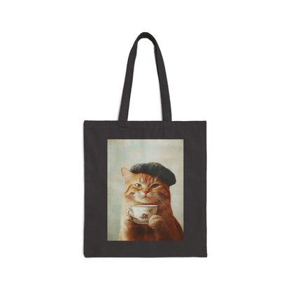 Orange Cat with Beret: "Parisian Paws" | Canvas Tote Bag | Cafe Companions Edition™