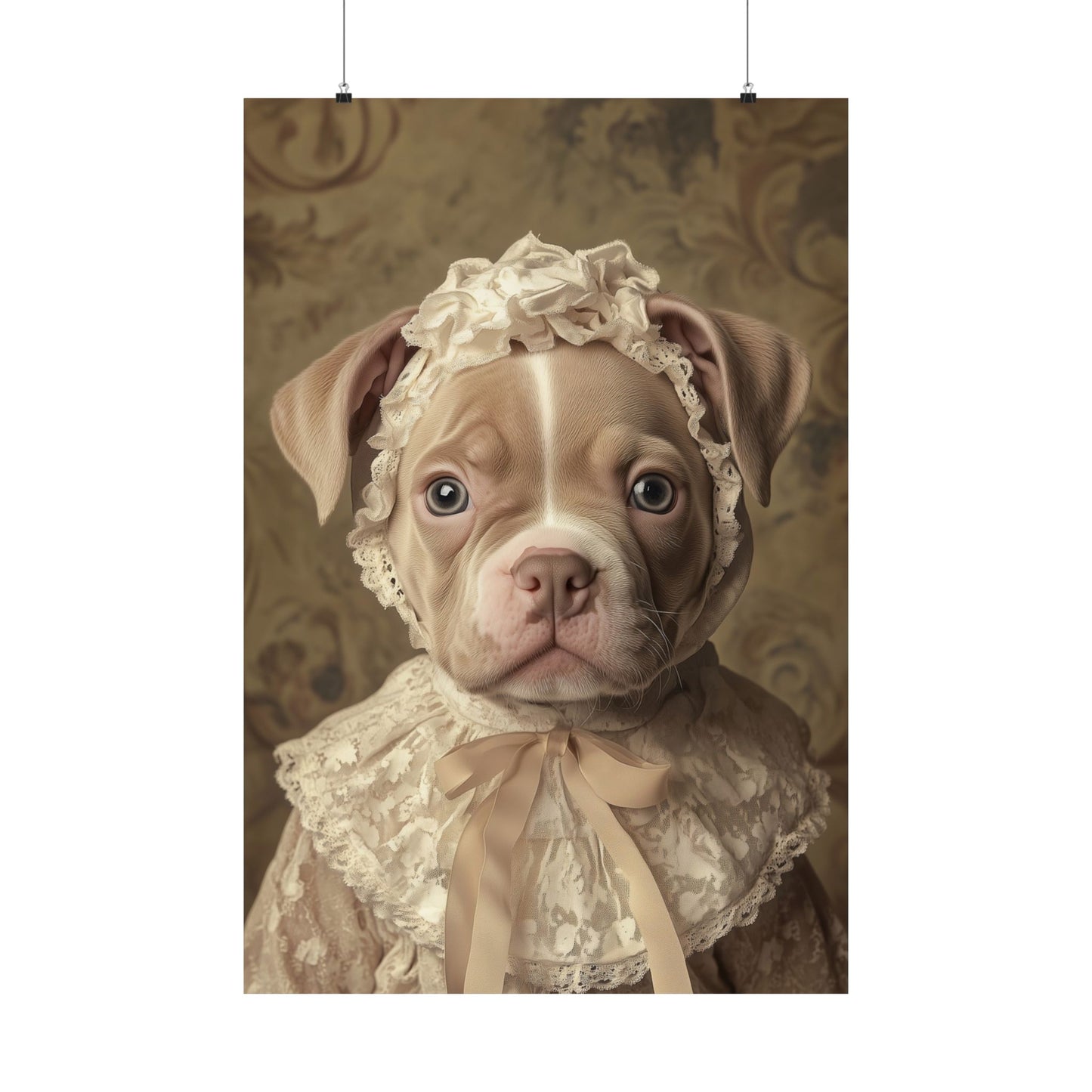 Pit Bull in Ivory Lace: "Regal Innocence" | Matte Vertical Posters | Puppy Love Edition™