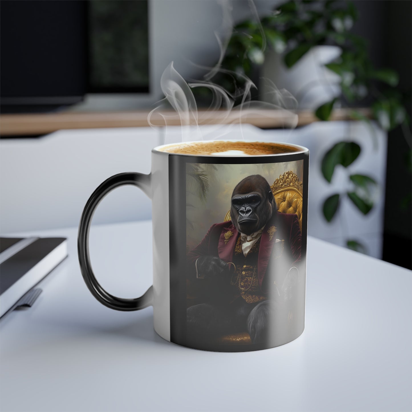 Gorilla in Velvet Suit: "The Jungle Tycoon" | Color Morphing Coffee Mug, 11oz | Pawgue Chic Edition™