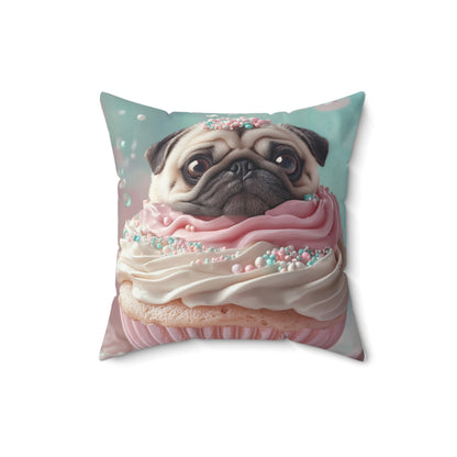 Pug as a Cupcake: "Frosted Friend" | Spun Polyester Square Pillow | Puppy Love Edition™