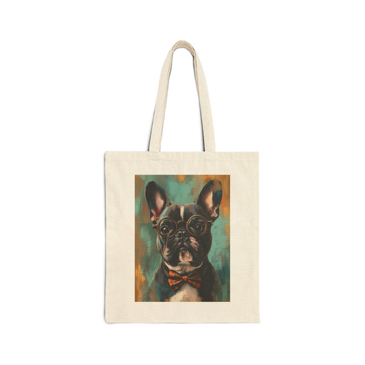 French Bulldog with Retro Monocle: "The Dapper Visionary" | Canvas Tote Bag | Literary Companion Edition™