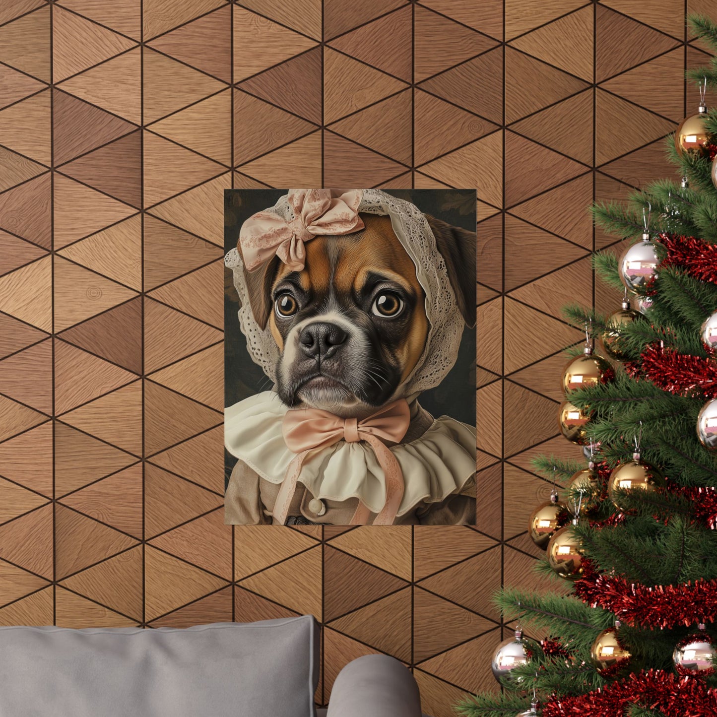 Boxer in Vintage Lace Bonnet: "Timeless Resolve" | Matte Vertical Posters | Puppy Love Edition™