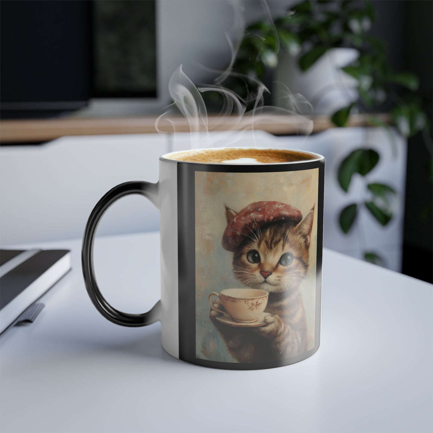 Tabby Cat with a Teacup: "Tea Time Tabby" | Color Morphing Coffee Mug, 11oz | Feline Edition™