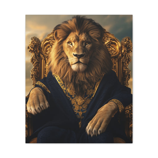 Lion on a Gilded Throne: "The Majestic Monarch" | Matte Canvas Print, Stretched, 1.25 | Pawgue Chic Edition™