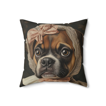 Boxer in Vintage Lace Bonnet: "Timeless Resolve" | Spun Polyester Square Pillow | Puppy Love Edition™