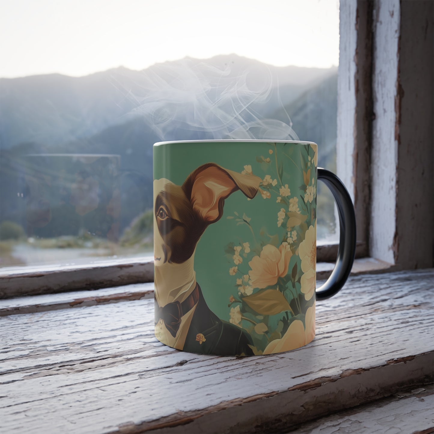 Edwardian Elegance Edition™: Refined Pup in Florals | Color Morphing Coffee Mug, 11oz |