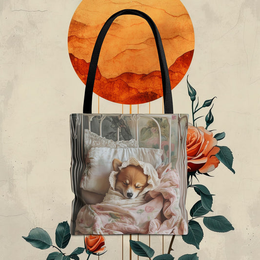 Corgi Swaddled: "Dreamy Nap" | Tote Bag (AOP) | Puppy Love Edition™