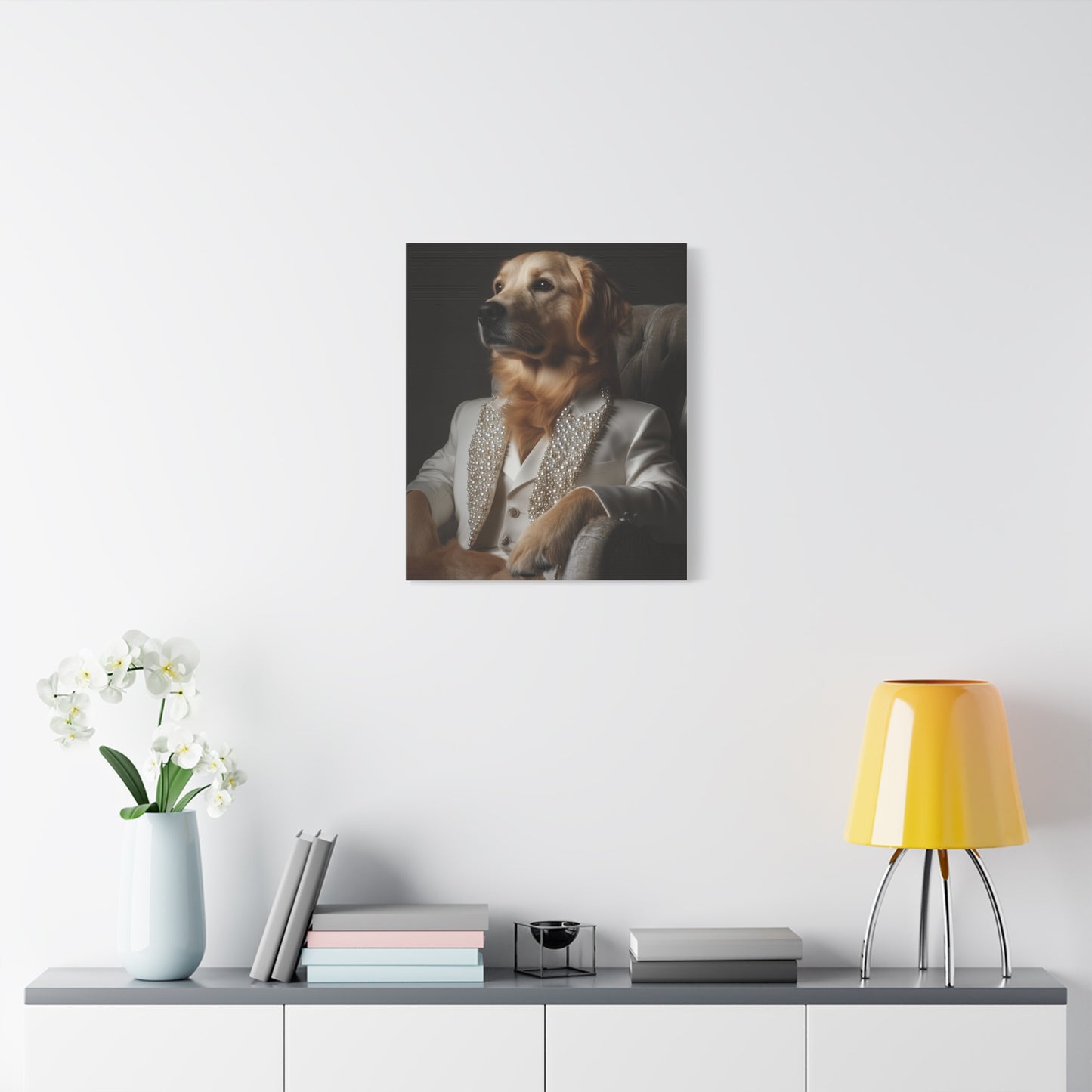 Golden Retriever in Pearl-Studded Suit: "The Golden Elegance" | Matte Canvas Print, Stretched, 1.25 | Pawgue Chic Edition™