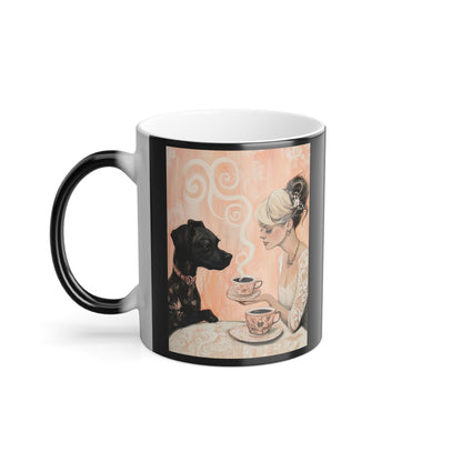 Dog with a Lady Over Coffee: "Cup of Companionship" | Color Morphing Coffee Mug, 11oz | Bliss Edition™