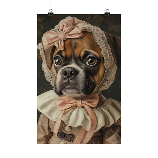 Boxer in Vintage Lace Bonnet: "Timeless Resolve" | Matte Vertical Posters | Puppy Love Edition™