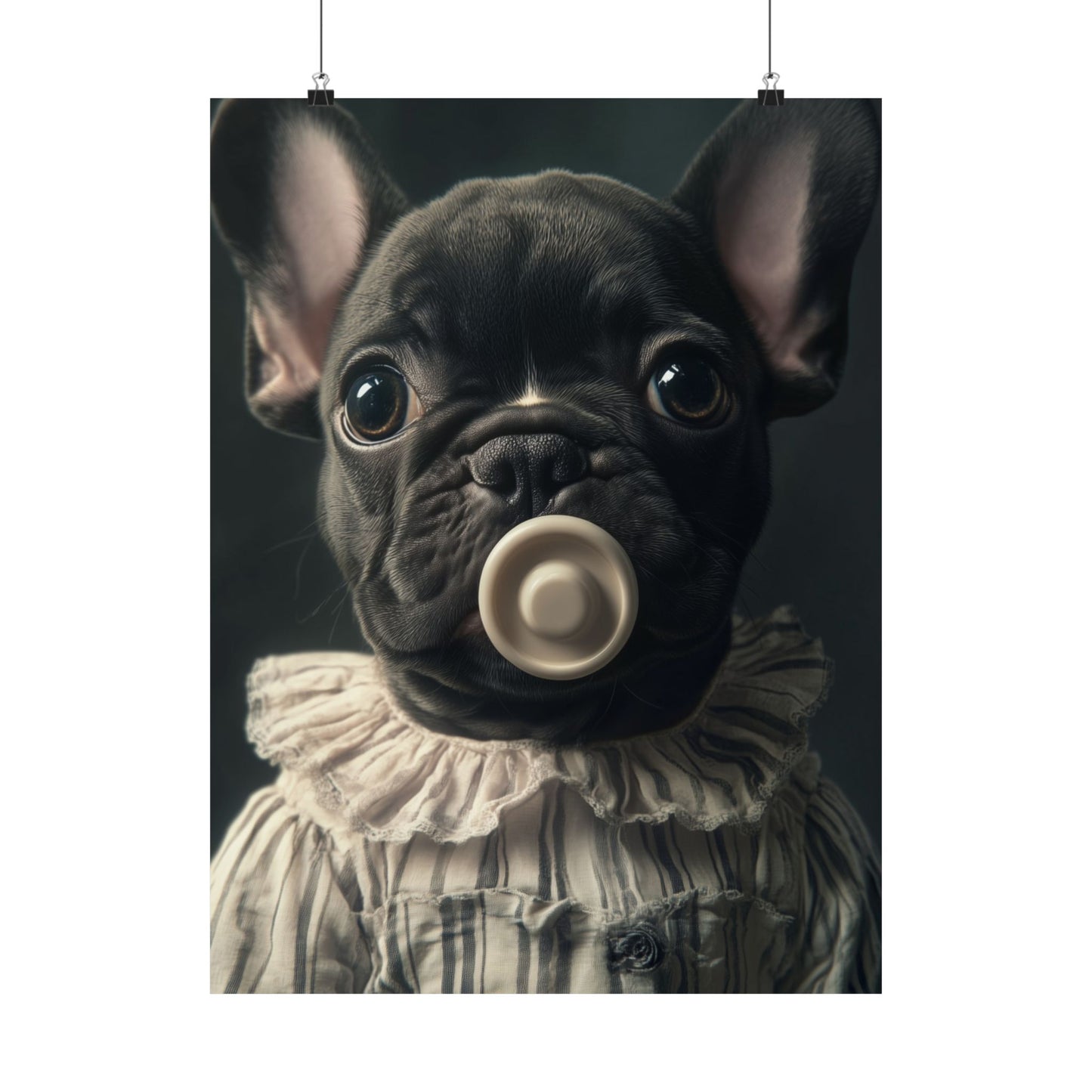 French Bulldog in Striped Baby Gown: "Vintage Cherub" | Matte Vertical Posters | Puppy Love Edition™