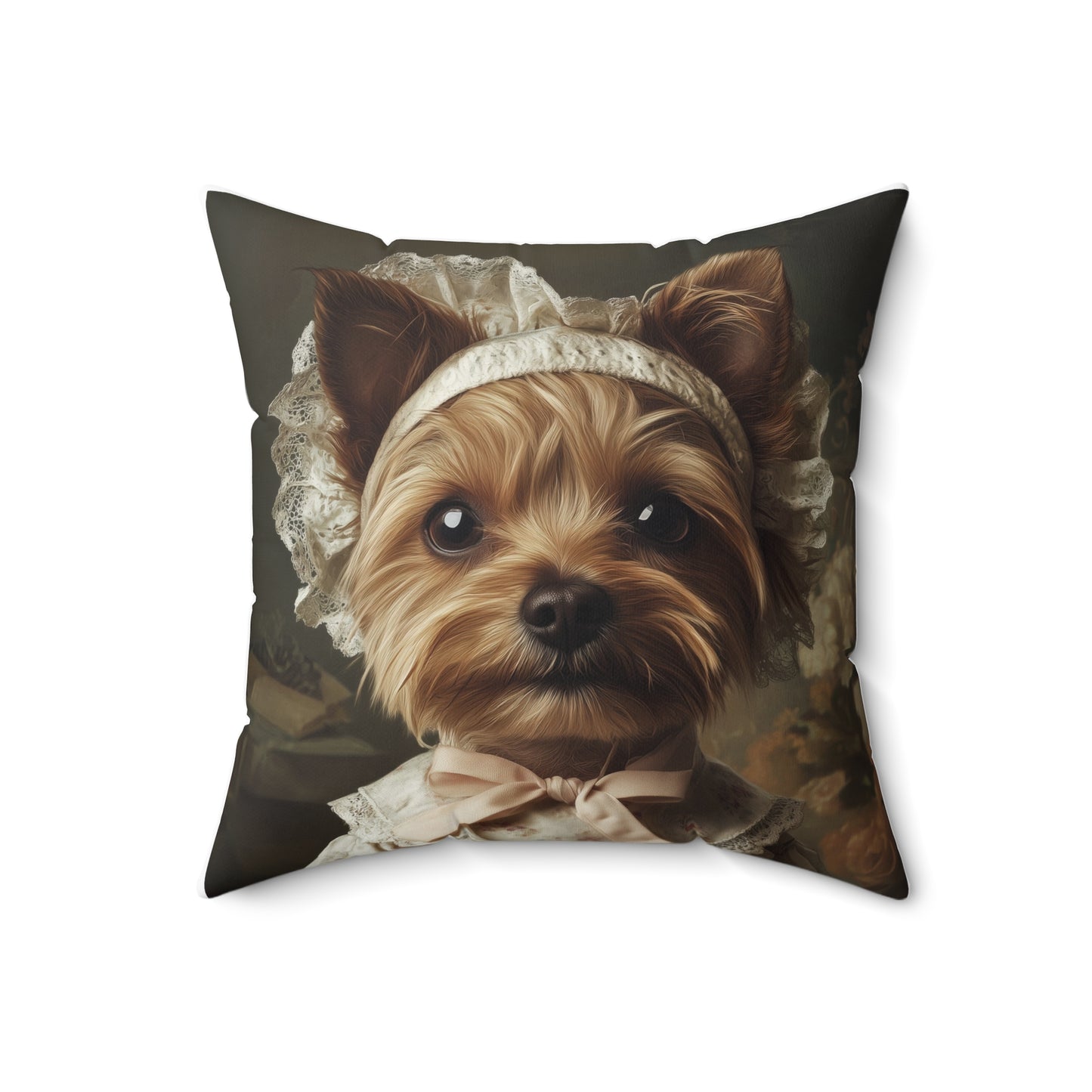 Yorkshire Terrier in Victorian Gown: "Gentle Grace" | Spun Polyester Square Pillow | Puppy Love Edition™