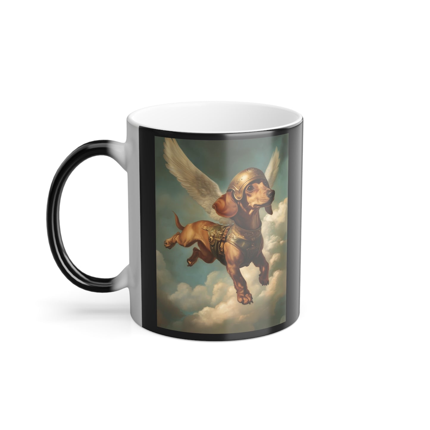 Dachshund as Hermes: "Heavenly Hound in Flight." | Color Morphing Coffee Mug, 11oz | Historical Fiction Edition™