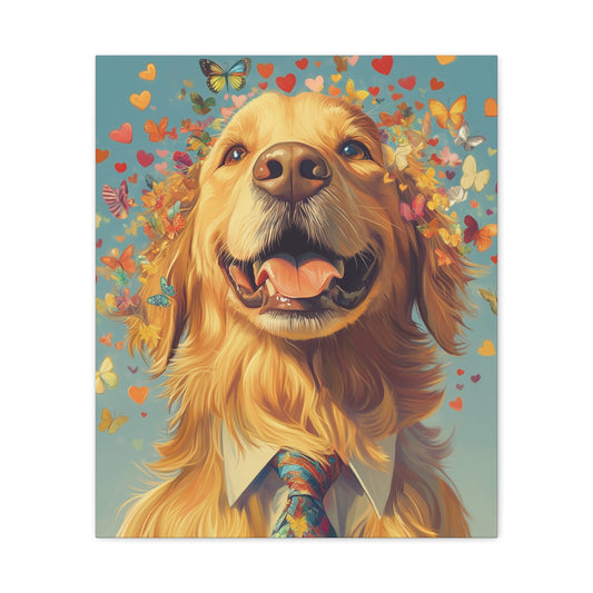 Golden Retriever with Butterflies and Hearts: "Golden Bliss" | Matte Canvas Print, Stretched, 1.25 | Bliss Edition™