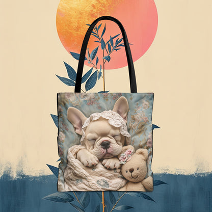 French Bulldog in Baby Bonnet: "Dreamy Slumber" | Tote Bag (AOP) | Puppy Love Edition™