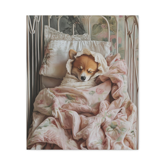 Corgi Swaddled: "Dreamy Nap" | Matte Canvas Print, Stretched, 1.25 | Puppy Love Edition™