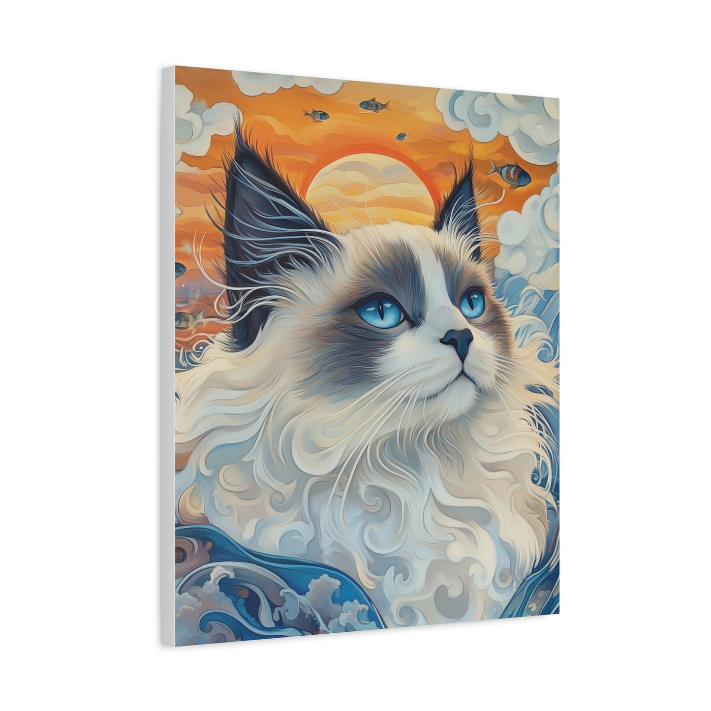 Ragdoll Cat Among Waves: "Oceanic Grace in Fur." | Matte Canvas Print, Stretched, 1.25 | Enchanted Paws Edition™