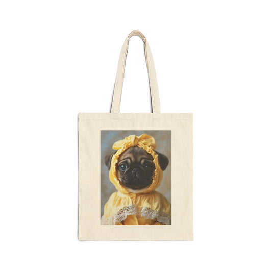 Pug in Yellow Bonnet: "The Sunshine Sweetie" | Canvas Tote Bag | Puppy Love Edition™