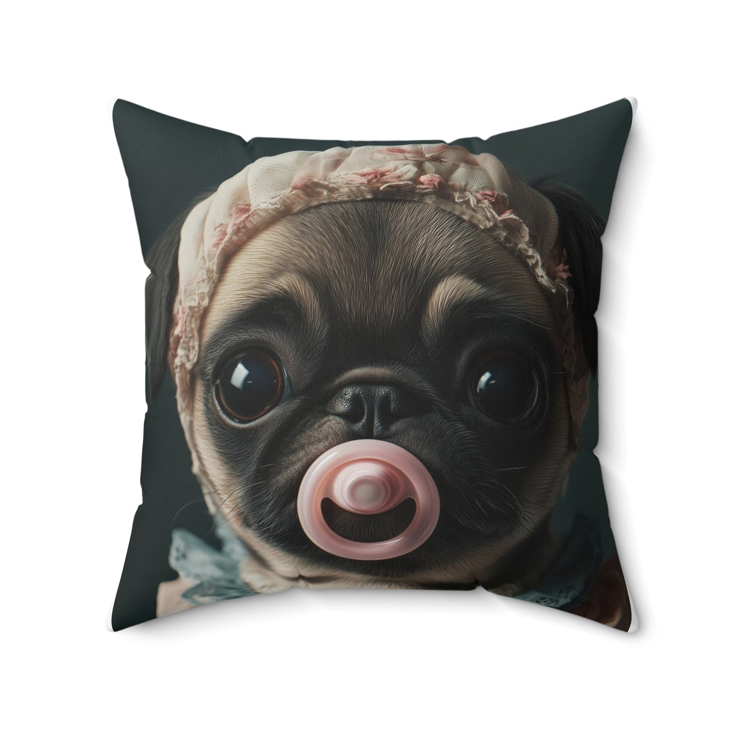 Pug in Peach and Lace: "Blushing Belle" | Spun Polyester Square Pillow | Puppy Love Edition™