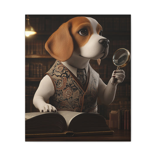 Beagle with Magnifying Glass: "Library Sleuth" | Matte Canvas Print, Stretched, 1.25 | Pawgue Chic Edition™