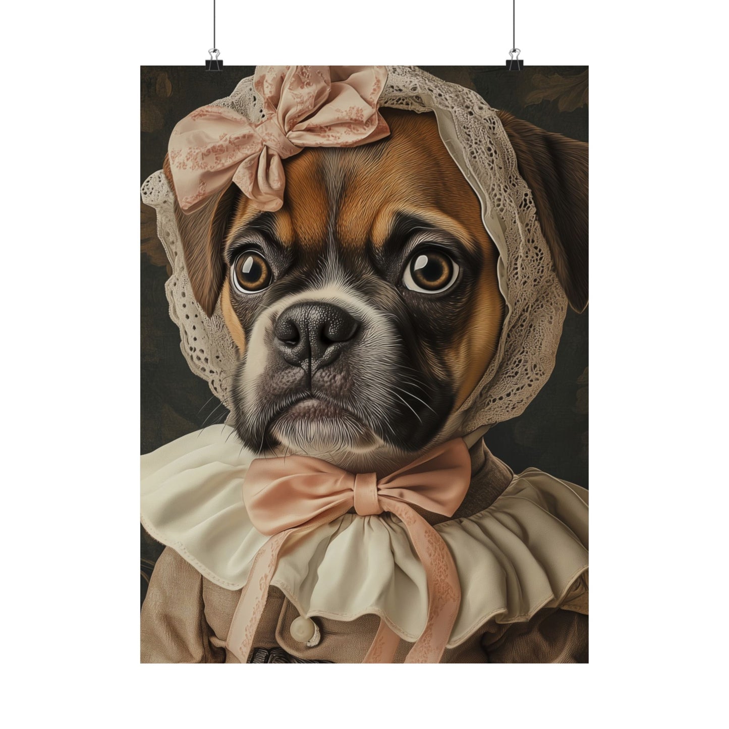 Boxer in Vintage Lace Bonnet: "Timeless Resolve" | Matte Vertical Posters | Puppy Love Edition™